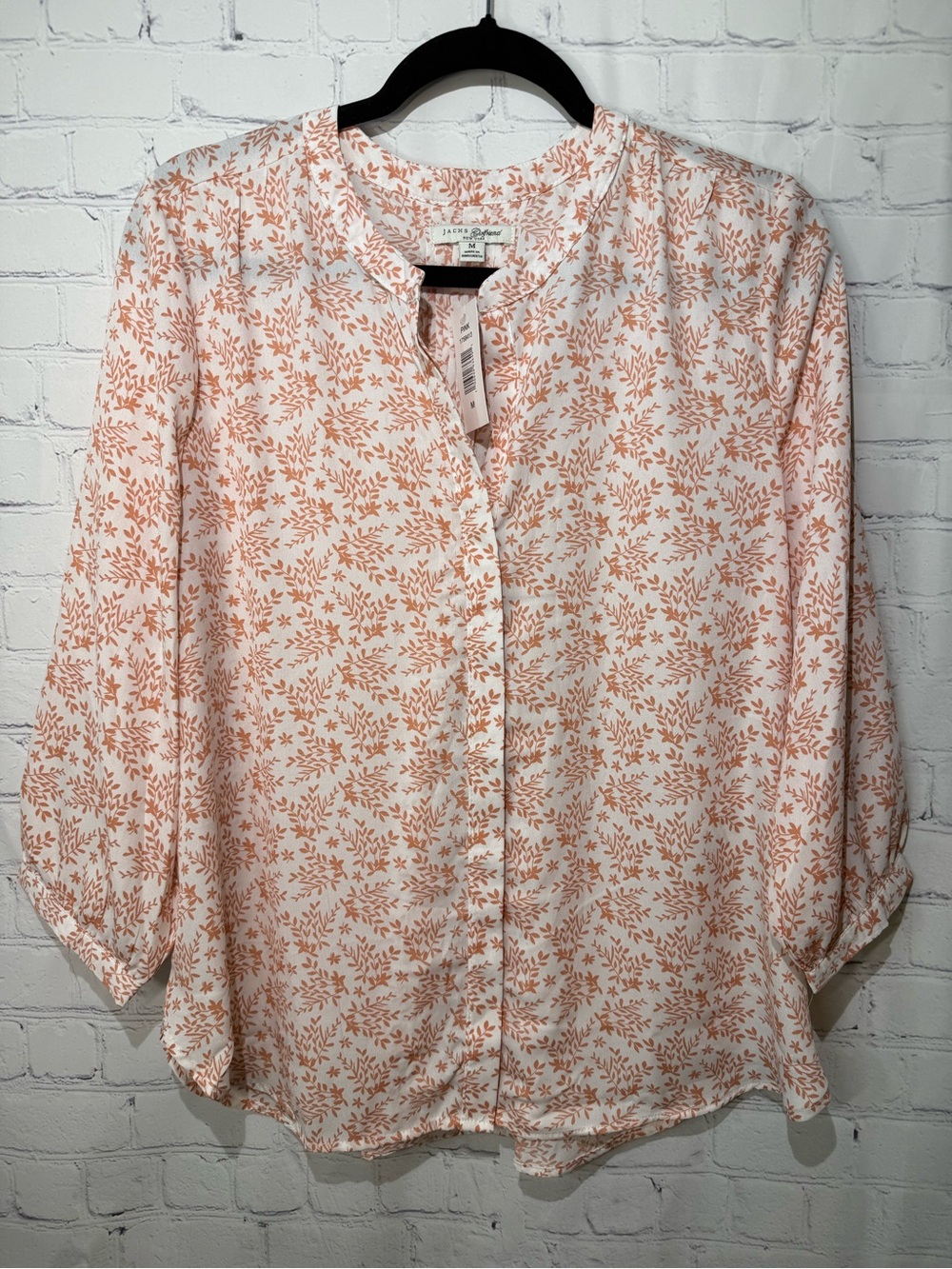 NWT JACHS Girlfriend size medium white with coral foliage print blouse